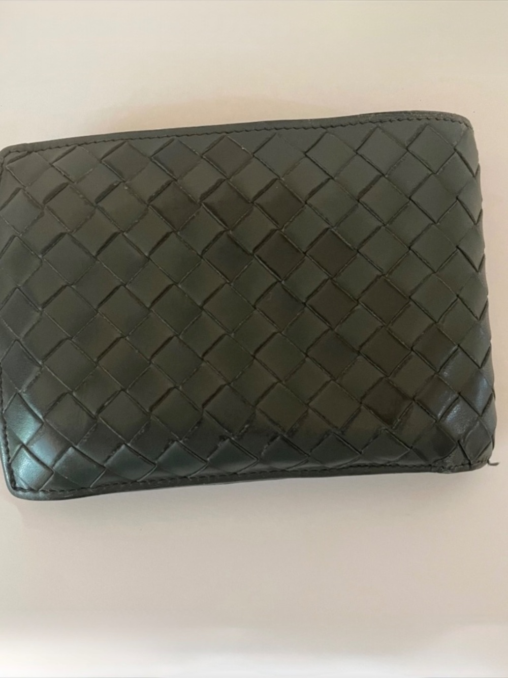 Bottega Veneta Intrecciato Leather Bifold Wallet Dark Gray Unisex